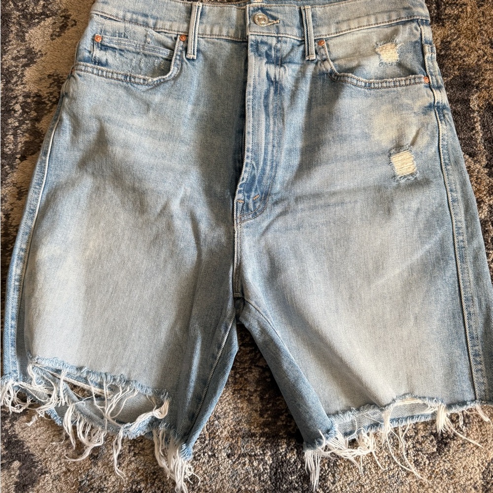 MOTHER High Waisted Denim Shorts in Light Blue
